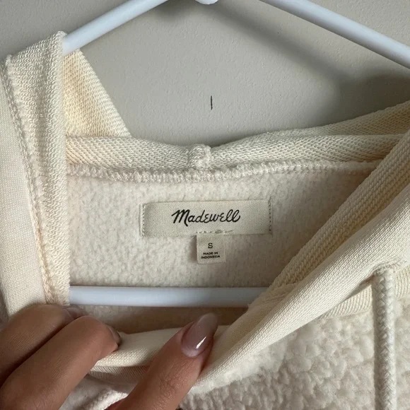 Madewell Sherpa Fleece Hoodie Pullover – Cream/Ivory Cozy Sweatshirt Size S - Picture 3 of 5